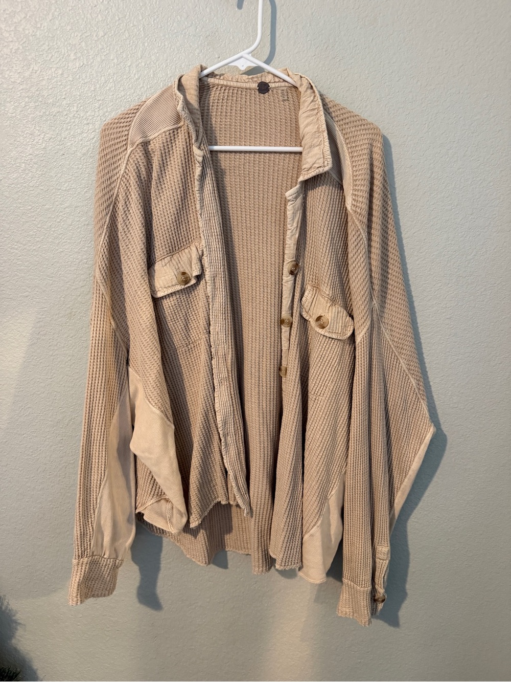 Free People Beige Waffle Knit Button-Front Cardigan